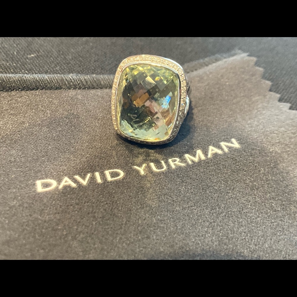 David Yurman Albion Ring Prasiolite/Diamond 20mmX15mm Brand New 100% Authentic